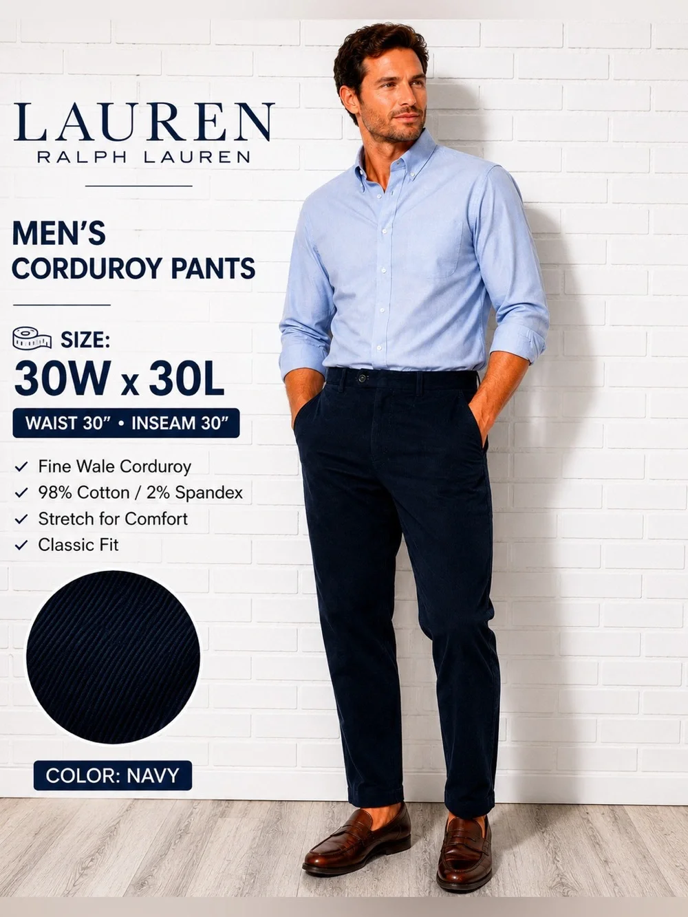 Lauren Ralph Lauren Men’s Navy Corduroy Pants Size 30W x 30L